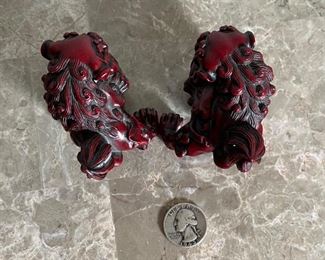Small Red Resin Foo Dogs 2x2x3in