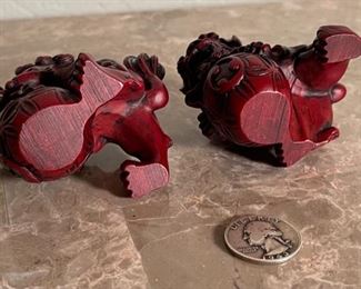 Small Red Resin Foo Dogs 2x2x3in