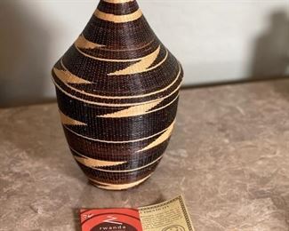 Rwanda Path to Peace Basket Genocide Survivor 13.5in H x 6.5in Diameter