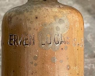 Antique Stoneware Bottle Erven Lucas Bols I Louisje Amsterdam 11.5in H x 3.25in Diameter