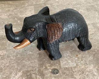 Hand Carved Wood Elephant 6.25x4.25x11.75in HxWxD