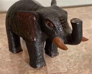 Hand Carved Wood Elephant 6.25x4.25x11.75in HxWxD