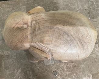 Lg Hand Carved Wood Elephant 12x7x13in HxWxD