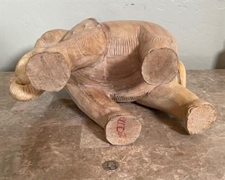Lg Hand Carved Wood Elephant 12x7x13in HxWxD