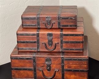 3pc Wood Suitcase Decor Largest 6.5x16.5x13in HxWxD