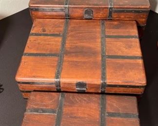 3pc Wood Suitcase Decor Largest 6.5x16.5x13in HxWxD