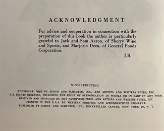 *Signed* James Beard Beard’s Fireside Cook Book 9th Edition Book 10.5x7.75in