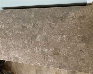 Dark Hardwood Travertine Tile Top Desk 31x52x28.5in HxWxD