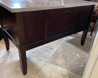 Dark Hardwood Travertine Tile Top Desk 31x52x28.5in HxWxD