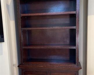 Leather Wrapped Nailhead Bookshelf/Cabinet 93x56x16.5in HxWxD