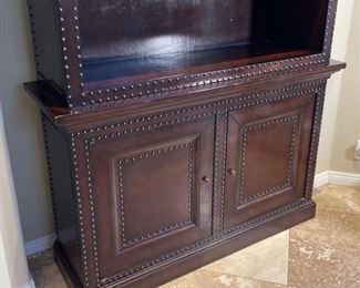 Leather Wrapped Nailhead Bookshelf/Cabinet 93x56x16.5in HxWxD
