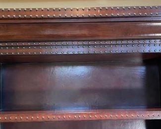 Leather Wrapped Nailhead Bookshelf/Cabinet 93x56x16.5in HxWxD