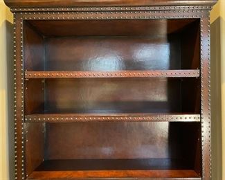 Leather Wrapped Nailhead Bookshelf/Cabinet 93x56x16.5in HxWxD
