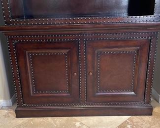 Leather Wrapped Nailhead Bookshelf/Cabinet 93x56x16.5in HxWxD