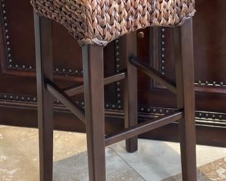 3pc Pottery Barn Seagrass Backless Counter Height Stools Chairs Havana Dark 31x14x14in HxWxD