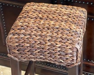 3pc Pottery Barn Seagrass Backless Counter Height Stools Chairs Havana Dark 31x14x14in HxWxD