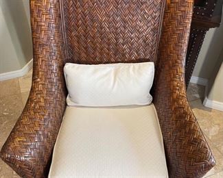 #1 Rattan wingback chair 42x33x29in HxWxD