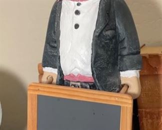 Ceramic French Pastry Chef Pig With Chalkboard 22.5x9x6.5in HxWxD