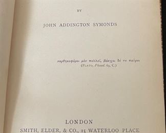 Animi Figura John Addington Symonds 1882 Book 6.75x4.5in