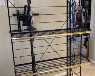 French Bakers Rack Scroll Iron & Brass 84x48x16.5in HxWxD