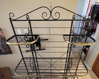 French Bakers Rack Scroll Iron & Brass 84x48x16.5in HxWxD