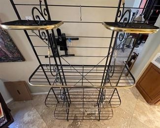 French Bakers Rack Scroll Iron & Brass 84x48x16.5in HxWxD