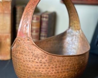 Hand Hammered Copper Basket 13x12x9in