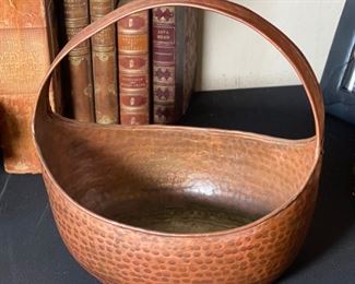 Hand Hammered Copper Basket 13x12x9in