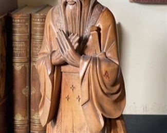 Hand Carved Asian Wood Sculpture Figure 14.5x6x4in