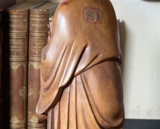 Hand Carved Asian Wood Sculpture Figure 14.5x6x4in