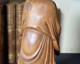 Hand Carved Asian Wood Sculpture Figure 14.5x6x4in