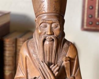 Hand Carved Asian Wood Sculpture Figure 14.5x6x4in