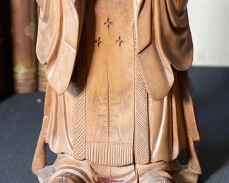 Hand Carved Asian Wood Sculpture Figure 14.5x6x4in