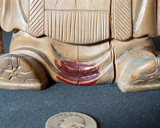 Hand Carved Asian Wood Sculpture Figure 14.5x6x4in