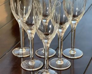 6pc Lalique France Angel Champagne Flutes Wine Glasses ANGE 8in H x 2.75in diameter at top