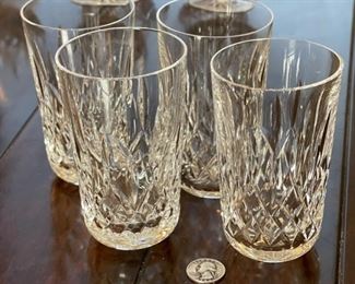 4pc Waterford Crystal Lismore 12 Oz Flat Tumblers Rounded Glasses 5in H x 3 1/8” Diameter at top