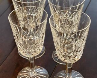 4pc Waterford Crystal Lismore Water Goblet Glasses 7in H x 3.5in Diameter at top