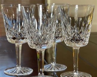 4pc Waterford Crystal Lismore Water Goblet Glasses 7in H x 3.5in Diameter at top