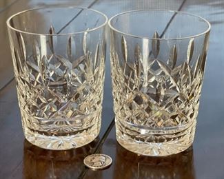 2pc Waterford Crystal Lismore Double Old Fashioned Glasses 4.25in H x 3.5in Diameter at top
