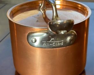 Lg All-Clad Copper Tinned Pot w/ Lid 4.75x6.25x12in HxWxD