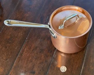 Lg All-Clad Copper Tinned Pot w/ Lid 4.75x6.25x12in HxWxD