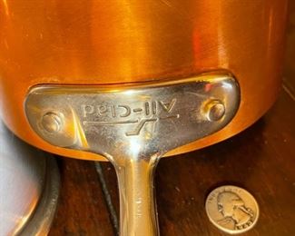 Lg All-Clad Copper Tinned Pot w/ Lid 4.75x6.25x12in HxWxD