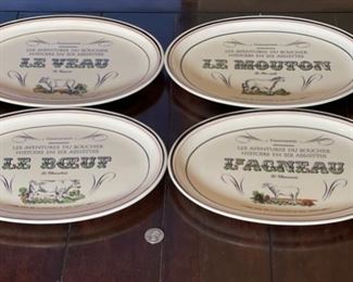 4pc Gien France Meat Plates Le Boucher LES AVENTURES 1x12x8.5in HxWxD