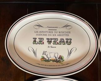 4pc Gien France Meat Plates Le Boucher LES AVENTURES 1x12x8.5in HxWxD