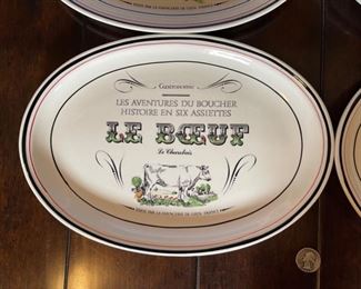 4pc Gien France Meat Plates Le Boucher LES AVENTURES 1x12x8.5in HxWxD