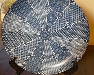 Lg Japan Porcelain Plate IMARI Blue Flower 14in