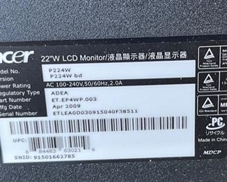 Acer 22in LCD Computer Monitor P224W