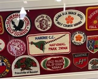 Vintage Golf Patch Collection Framed & Matted 38x23.5x1.75in HxWxD