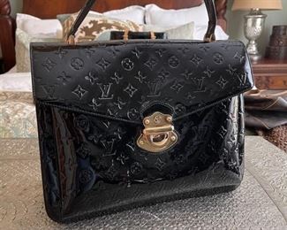 Louis Vuitton black Vernis monogram satchel purse 14in. X 11.25in.