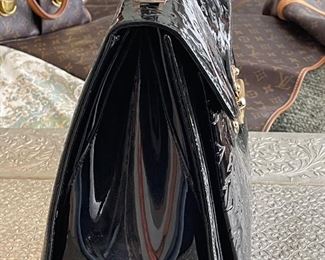 Louis Vuitton black Vernis monogram satchel purse 14in. X 11.25in.